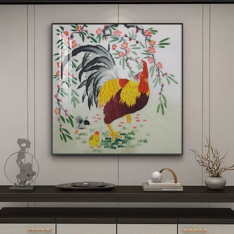 大公鸡装饰画新中式客厅t餐厅墙壁画大吉大利雄鸡挂画玄关斗方挂图片