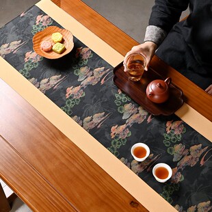 极速复古防水仿云纱茶席中式锦缎禅意茶H桌旗茶垫布轻奢茶台茶几