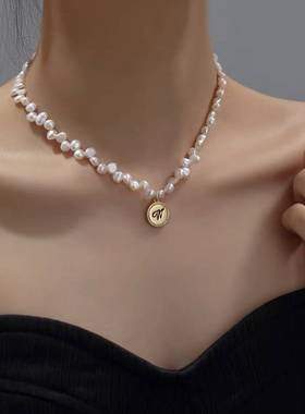 极速不规则天然淡水珍珠项炼女2023年新款轻奢小T众吊坠法式锁骨