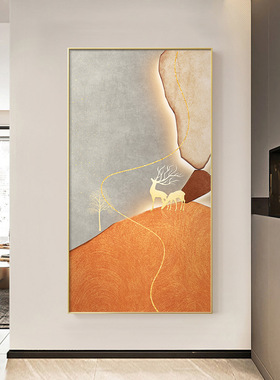 极速石来运转玄关装饰画轻奢背y景墙挂画走廊壁画橙色玄幻画发财