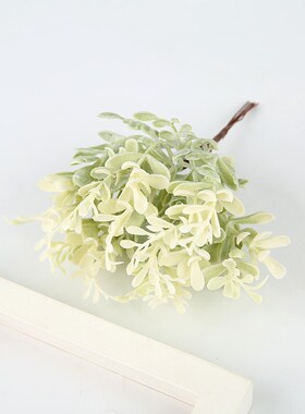 新品森系多肉植绒白霜绿叶植物假花 diy仿真花头T饰花环配件胸花
