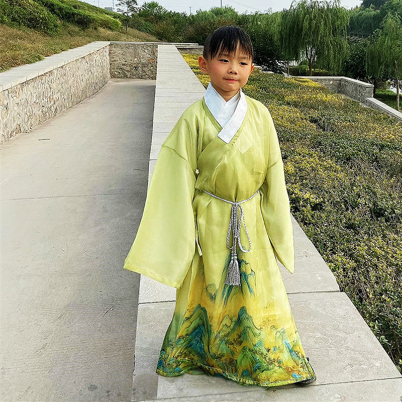 极速2023新款高端汉服男孩童古装交领道袍春夏Q薄款古风书生明制