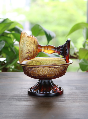 新品纯手工古法真琉璃护法杯法z器供杯财神杯摆件琥珀彩色礼盒全