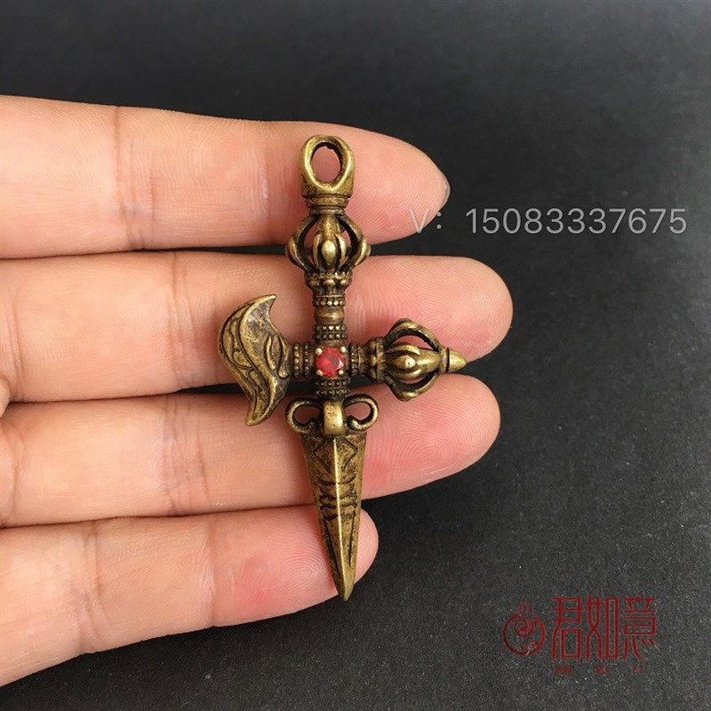 极速实心纯铜镶钻金n刚杵挂件 尼泊尔佛十字架金刚杵吊坠钥匙扣