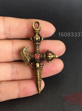 极速实心纯铜镶钻金n刚杵挂件 尼泊尔佛十字架金刚杵吊坠钥匙扣