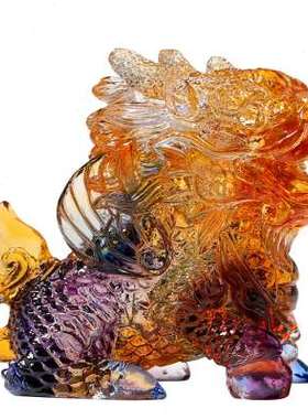 极速琉璃赐福麒麟摆件办公室桌面装饰G品招财工艺礼品摆饰茶几玄