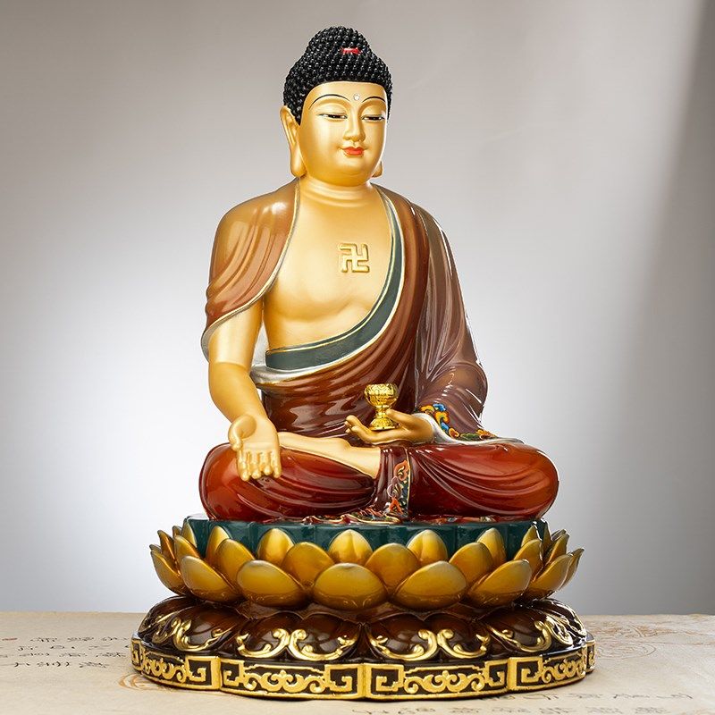极速纯铜彩绘g阿弥陀佛三宝佛药师佛家用佛像如来佛祖释迦牟尼佛