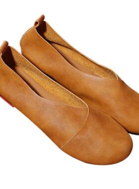 极速2023 Genuinel Leather Flat Shoes Woman Hand-sewn Leather
