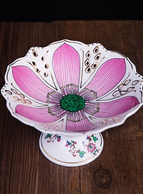 新品北京佛具用品高脚镂空浮雕莲花观音供佛盘N 陶瓷财神果盘 佛