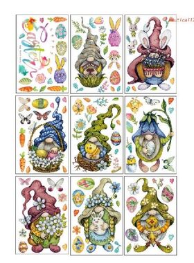 极速95pcs Easter Eggs Gnome WinCdow Clings Window Decals for
