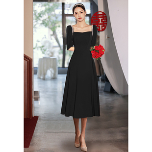 极速黑色小晚礼服裙女平时可穿气质年会G法式复古夏季缎面party连
