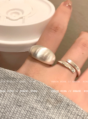 新品简单出门e~极简风拉丝素圈戒指女2024新款小众情侣对戒百搭食