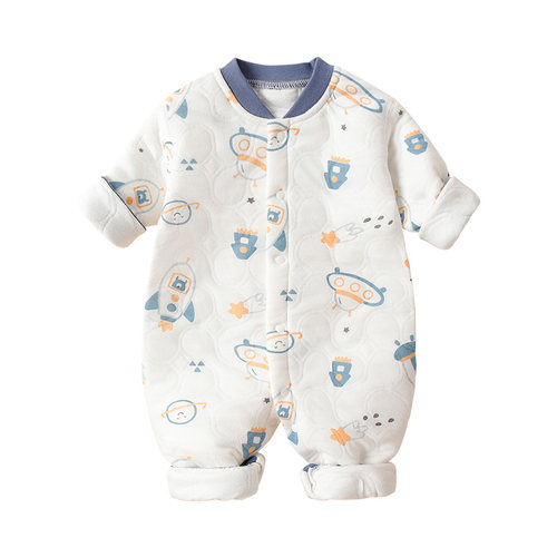 新品婴儿连体衣秋冬纯棉夹棉保暖初E生宝宝冬装幼儿衣服秋装外出