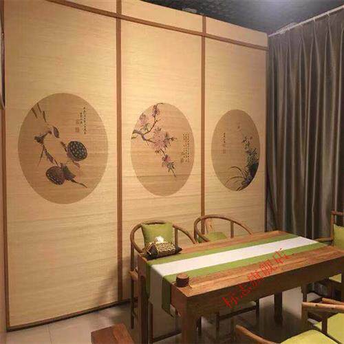 极速蕙兰印花竹帘窗帘卷帘茶室书房隔断屏风帘家用窗户.阳台遮阳