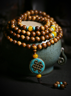 新品黄花梨手串男女手链108颗天然原木佛珠配饰国U风复古项链长款