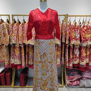 极速龙凤褂打底衫红色瘦小码数y裙褂内搭仿真丝滑结婚秀禾上头服