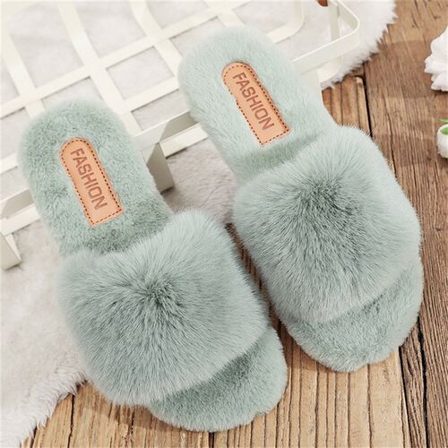 极速2022 Weinter Women Furry Slippers Soft Plush Faux Fur Fl
