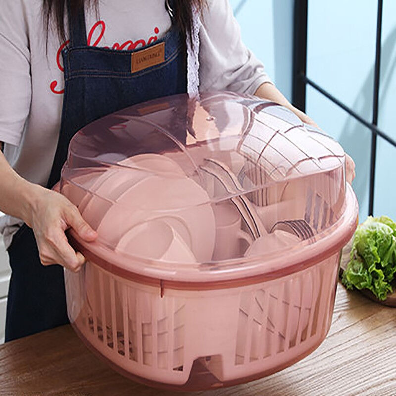 新品厨房防尘塑料碗盘柜带盖子y沥水架装碗筷收纳盒放碗厨房收纳