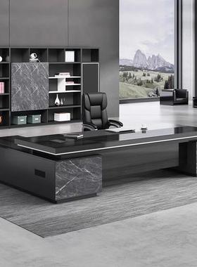黑色老板桌简约现代大班台办公桌总裁桌主管桌椅组合办公家具