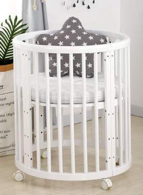 ij北欧实木婴儿床儿多功能bb床可移动可拼接大床白色网红圆床