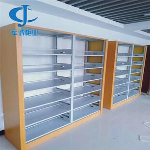 钢制双面书架加厚木护板双面书架图书馆书架阅览室钢木单双面书架