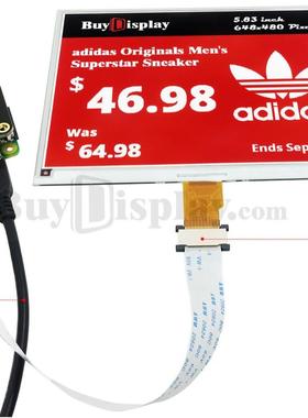 5.83寸白底红黑字电子纸/电子墨水屏648x480分辨率带树莓派转接板