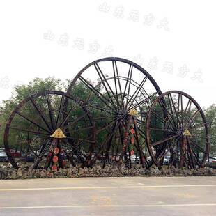 现货户外钢木结构旋转筒车农庄景区大型子母水车群景观落地摆件