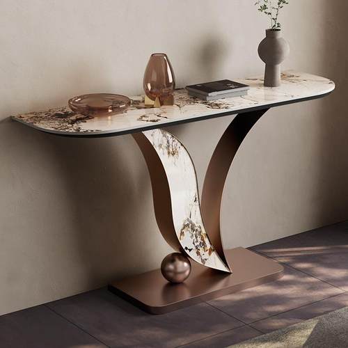 轻奢玄关台端景柜超窄门厅入户玄关桌子现代简约设计师岩板条案几