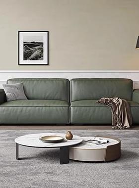 意式轻奢豆腐块PU皮沙发北欧现代大小户型客厅墨绿色皮艺直排沙发