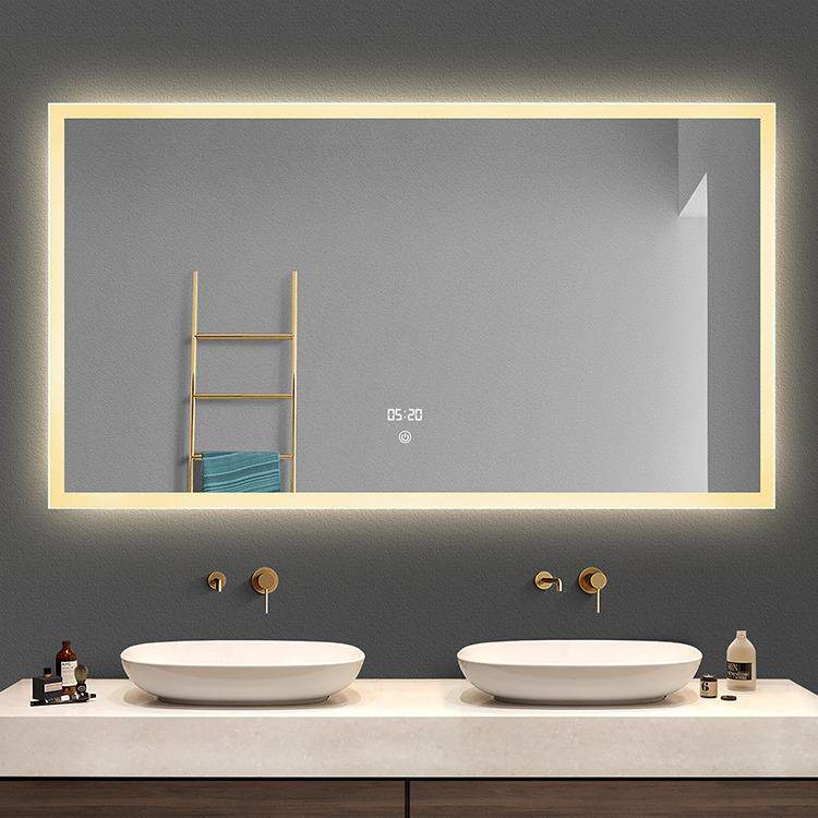 BOLEN伯仑现代简约LED带灯浴室镜壁挂无框防雾智能卫生间磨砂镜子