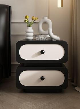 n~家用极简轻奢实木床头柜简约现代法式奶油风储物柜黑色卧室床边