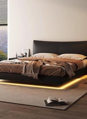 意式极简1米8真皮双人床轻奢主卧1米5现代简约高端大气黑色真皮床