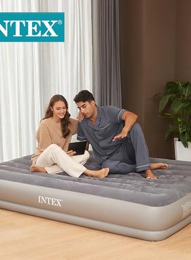 INTEX64114灰色USB内置电泵双人线拉空气床植绒充气床垫