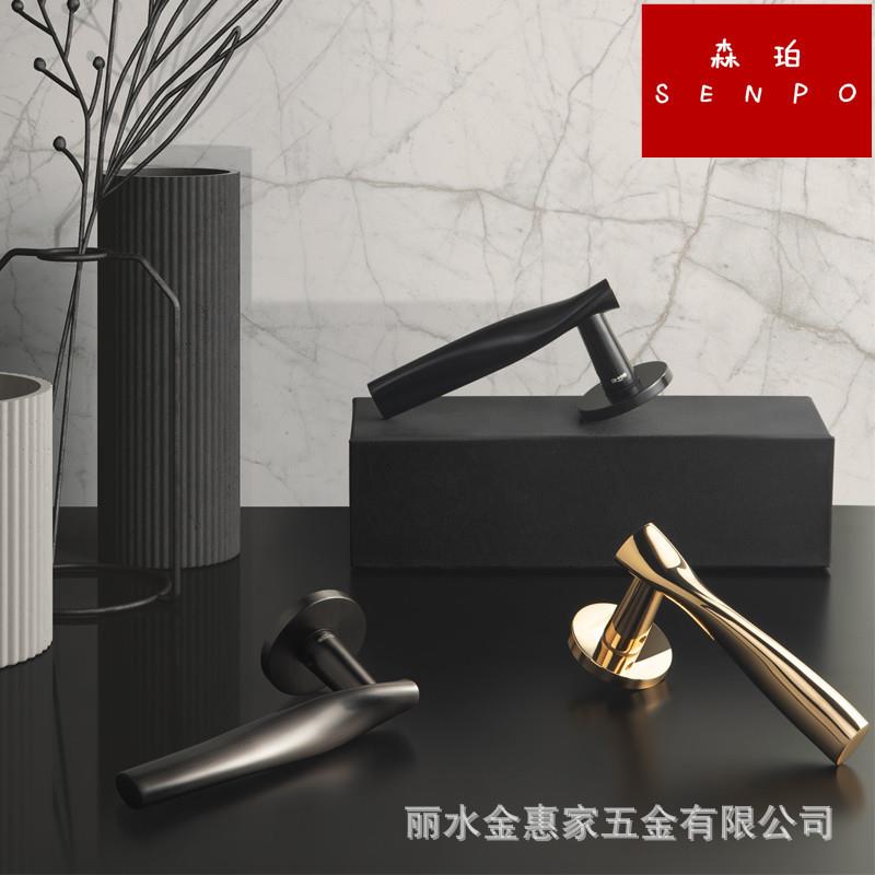 森珀卫生间室内卧室门锁家用现代简约北欧金色轻奢磁吸静音门锁