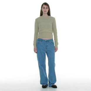 柳钉修身牛仔裤 韩国正品 PARTIMENTO 25FW复古直筒裤长裤牛仔裤