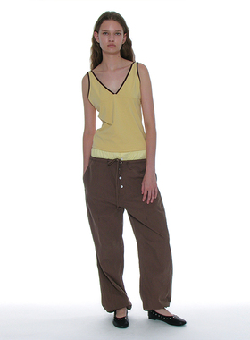 高腰抽绳 PARTIMENTO 国内现货宽松拼接色百搭休闲裤工装长裤