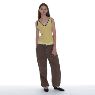 高腰抽绳 PARTIMENTO 国内现货宽松拼接色百搭休闲裤工装长裤