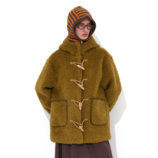 女装 2025年秋冬新款 休闲牛角扣连帽毛呢外套 PARTIMENTO 韩国正品