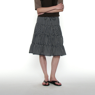 柔软触感可调节腰绳半身裙 PARTIMENTO 中长款 蕾丝镶边褶皱蛋糕裙