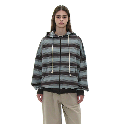 宽松连帽双向拉链棉质落肩袖卫衣