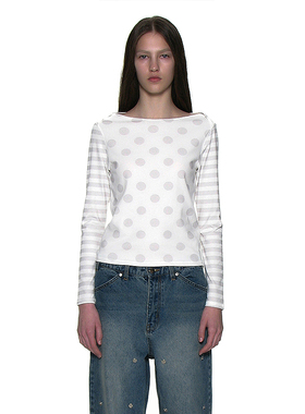 波点印花百搭T恤女 韩国正品 PARTIMENTO 25春夏修身漏背百搭上衣