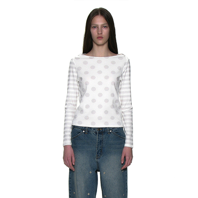 波点印花漏背百搭上衣