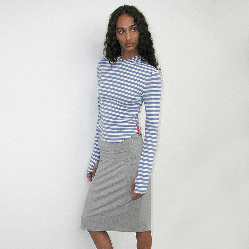 条纹连帽修身高弹性长袖T恤