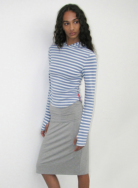 新颖柔软高弹性上衣 韩国正品 PARTIMENTO 条纹连帽修身长袖T恤