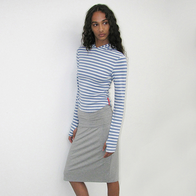 条纹连帽修身高弹性长袖T恤