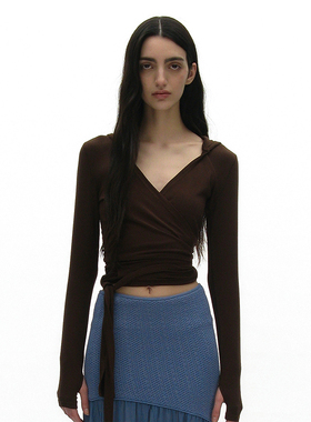 韩国正品 PARTIMENTO 2025春夏新款国内现货性感v领绑带连帽T恤