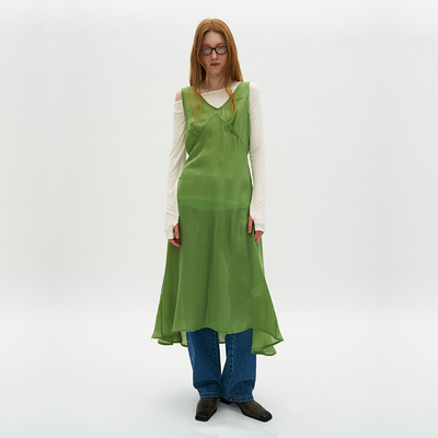 潮流不规则棉纯色V领连衣裙