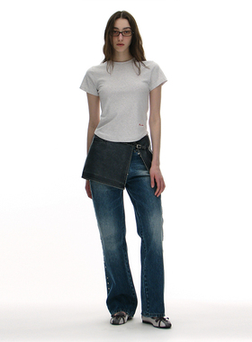 韩国正品 PARTIMENTO 2025春新款国内现货纯色性格拉链柳钉半身裙