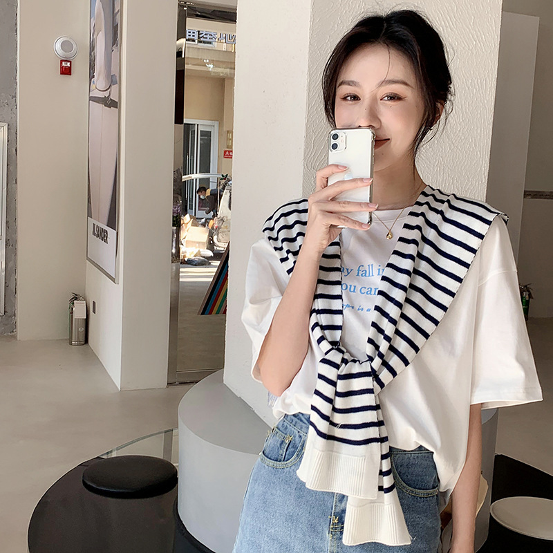 2024新款春秋针织条纹披肩外搭薄款女夏季办公室空调房护颈小坎肩