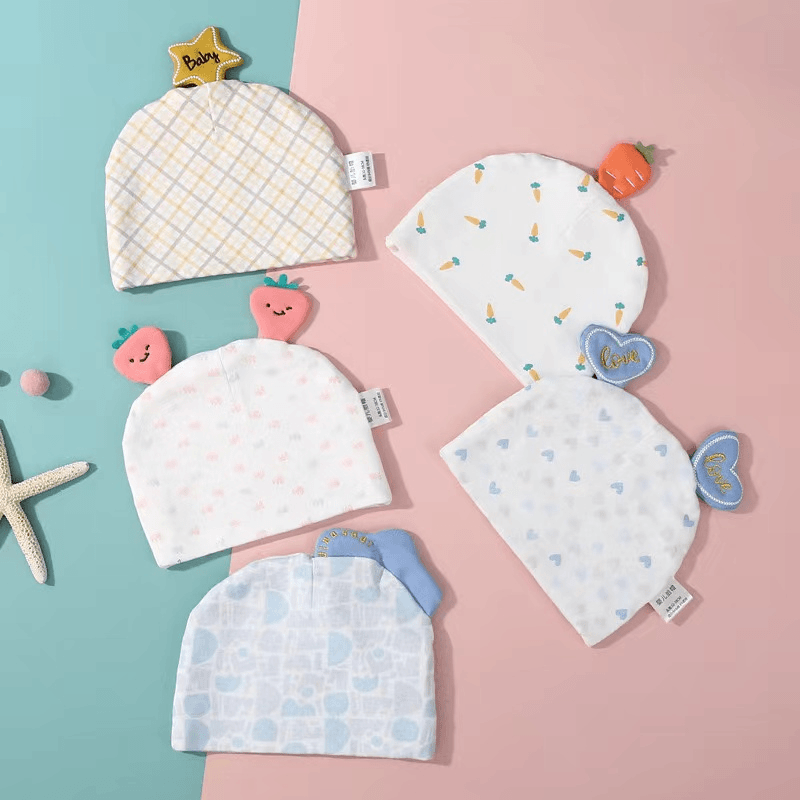 半织桃新生婴儿胎帽护囟门四季款